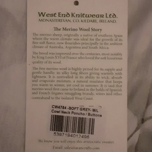 Made In Ireland Cowl Neck Merino Wool Poncho Sweater - Picture 7 of 7